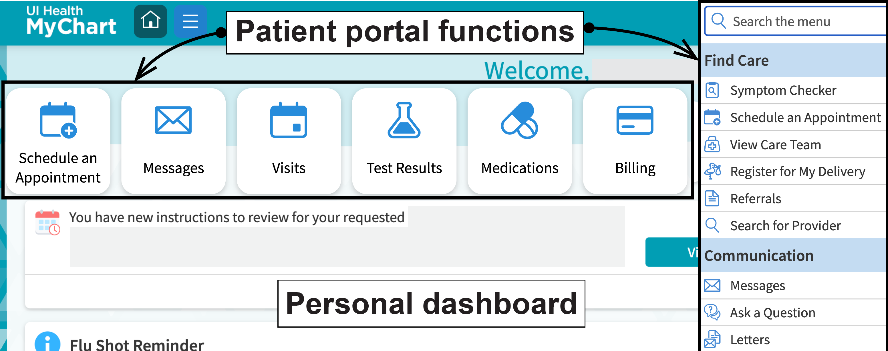 Screenshots of a Patient Portal
